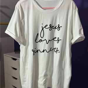 White Graphic T-Shirt with Black Text